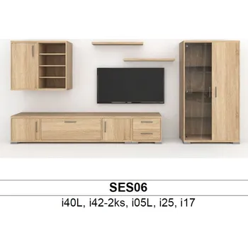 Obývací stěna BMB Libreta SES06 obývací sestava Akát, Noha nízká chrom lesk - výška 20mm, NAKANA - Satin chrom