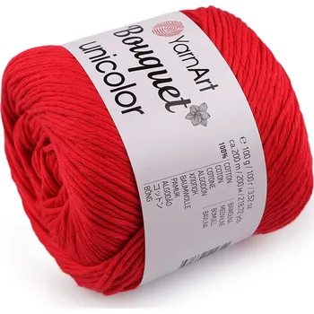Příze Bavlněná pletací příze Bouquet Unicolor 100 g, barva 8 (3217) červená