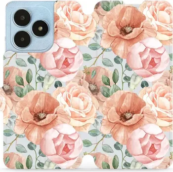 Pouzdro na mobilní telefon Flipové pouzdro Mobiwear - Realme Note 50 - MP02S Pastelové květy (Knížkové flip pouzdro, obal, kryt na mobil Realme Note 50 - MP02S Pastelové květy, materiál Umělá kůže + TPU - ochrana 360°, stojánek, silikonová vanička, magnetické zavírání)