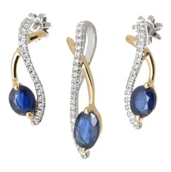 Souprava šperků Zlatá souprava s přírodními safíry a diamanty BSOUP11F+ DÁREK ZDARMA