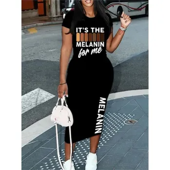 Dámské šaty Dámské letní jednobarevné šaty s potiskem (vel. až 5XL) Varianta: 26102 - Melanin for me, Velikost: 5XL