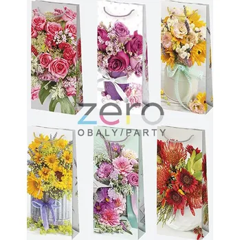 Dárková taška Taška papírová dárková 10x22x6 cm (lak) - kytice (mix)