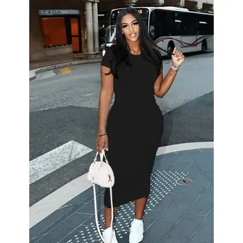 Dámské šaty Dámské letní jednobarevné šaty s potiskem (vel. až 5XL) Varianta: bez potisku, Velikost: 5XL