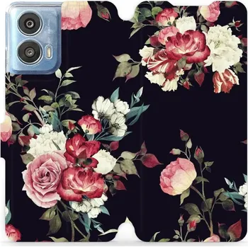 Pouzdro na mobilní telefon Flipové pouzdro Mobiwear - Motorola Moto G24 Power - VD11P Růže na černé (Knížkové flip pouzdro, obal, kryt na mobil Motorola Moto G24 Power - VD11P Růže na černé, materiál Umělá kůže + TPU - ochrana 360°, stojánek, silikonová vanička, magnetické zavírání