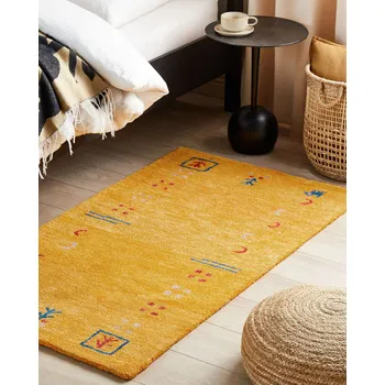 Koberec Koberec gabbeh žlutý vlněný 80 x 150 cm obdélníkový vícebarevný geometrický vzor boho styl obývací pokoj ložnice dětský pokoj Beliani