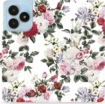 Pouzdro na mobilní telefon Flipové pouzdro Mobiwear - Realme Note 50 - MD01S Růže na bílé (Knížkové flip pouzdro, obal, kryt na mobil Realme Note 50 - MD01S Růže na bílé, materiál Umělá kůže + TPU - ochrana 360°, stojánek, silikonová vanička, magnetické zavírání)