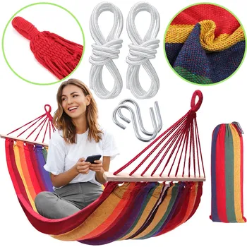 Houpací síť Bluegarden, houpací síť s tyčí pro 2 osoby 240x150 cm 200kg, vícebarevná, OGR-09019