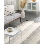 Koberec krémově bílá hnědá černá 140 x 200 cm obdélníkový ručně tkaný s třásněmi moderní design Beliani