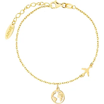 Náramek Pozlacený stříbrný náramek na kotník - letadlo, zeměkoule - AP537-5861