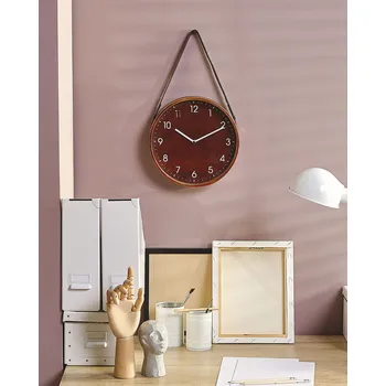 Hodiny Nástěnné hodiny MDF hnědé 26 cm retro Beliani