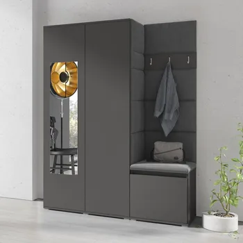 Předsíňová stěna Předsíňová stěna Emi 11 - šedá grafit Barva čalounění: Černá - Trinity 16