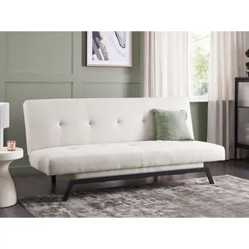 Pohovka Rozkládací pohovka krémově bílá látka 3místná čalouněná kovové nohy na spaní obývací pokoj Beliani