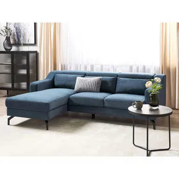 Pohovka Rohová žinylková pohovka modrá žinylkové čalounění s lehátkem nastavitelné opěrky hlavy pravostranná moderní styl obývací pokoj Beliani