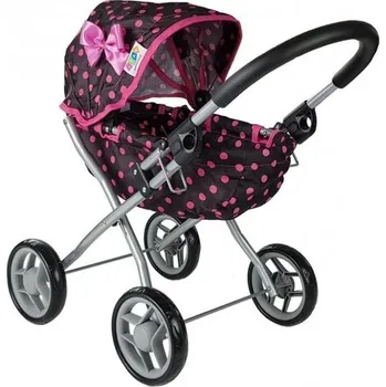 Kočárek pro panenku Kočárek pro panenku Alice černý s růžovými tečkami