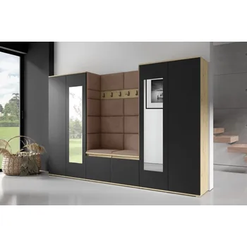 Předsíňová stěna Předsíňová stěna Emi 10 - dub Artisan/černá Barva čalounění: Hnědá - Trinity 07