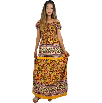 Dámské šaty NOVINKA-Letní šaty s žabičkováním - drobné kvítí - oranžové