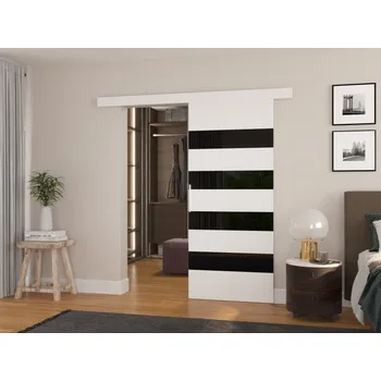 Interiérové dveře Posuvné dveře Milou - 86 cm s tlumeným dojezdem Barva: Bílá + Černý Lacobel