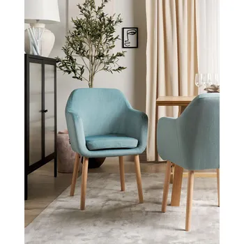 Jídelní židle Jídelní židle modrá sametové čalounění dřevěné nohy s područkami klasický styl kuchyně jídelna Beliani