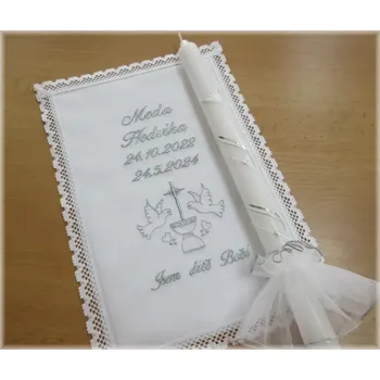 rouška Křestní sada 3D rouška, svíce, ozdoba vzor 22