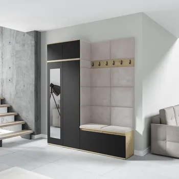 Předsíňová stěna Předsíňová stěna Emi 19 - dub Artisan/černá Barva čalounění: Krémová - Trinity 01