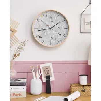 Hodiny Nástěnné hodiny MDF šedé Ø 31 cm retro žulový efekt Beliani