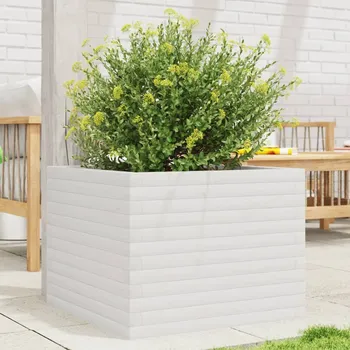 Květináč Zahradní truhlík bílý 60 x 60 x 45,5 cm masivní borovice Bílá 847249