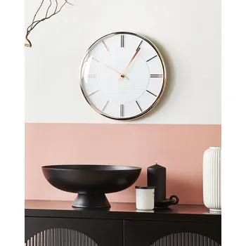 Hodiny Nástěnné hodiny bílé kovové syntetický materiál ø 34 cm glamour design bez číslic doplňky do obývacího pokoje Beliani