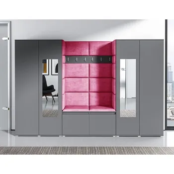 Předsíňová stěna Předsíňová stěna Emi 10 - šedá grafit Barva čalounění: Růžová - Trinity 10