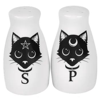 Kořenka Alchemy England Slánka a kořenka bílá cerná porcelán kočičí vzor rozměry cca 8 x 5 x 4,5 cm možno mýt v myčce 2 kusy