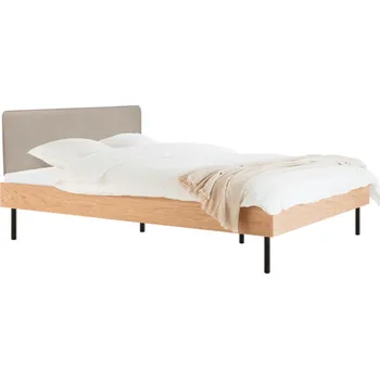 Postel noo.ma Dubová dvoulůžková postel Streiko 160 x 200 cm s béžovým čelem a roštem