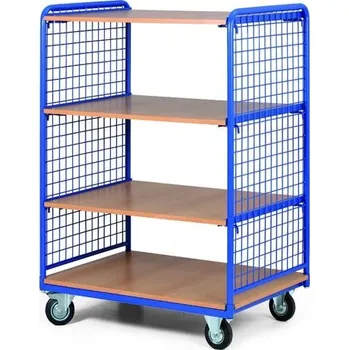 Policový vozík, 4 police, 2 bočnice s drátěnou výplní, nosnost 300 kg