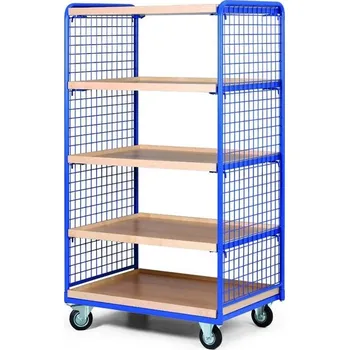 Policový vozík, 5 polic s hranou, 2 bočnice s drátěnou výplní, nosnost 200 kg