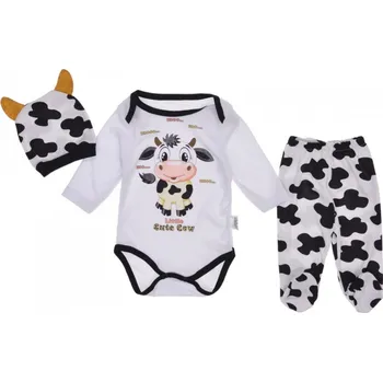 Kojenecké oblečení 3-dílná bavlněná kojenecká souprava body polodupačky a čepička Kravička 56/62 ( 0-3 m)
