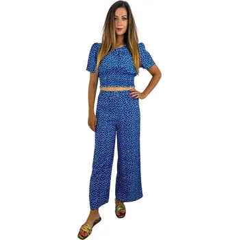 Dámské šaty NOVINKA - Letní komplet - modrý s kvetinkami Velikost: L