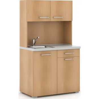 Kancelářská sestava Kuchyňka PRIMO s dřezem a baterií, buk