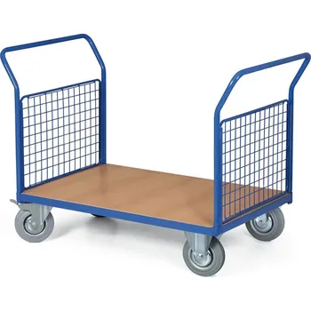 Plošinový vozík Plošinový vozík - 2 madla s drátěnou výplní, 1200x800 mm, nosnost 500 kg, kola 200 mm s šedou pryží
