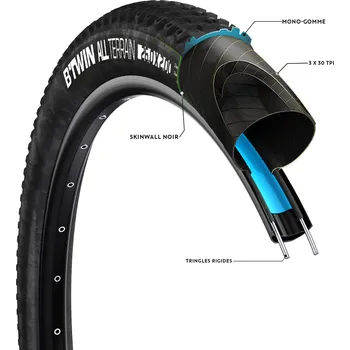 Plášť na kolo BTWIN Plášť na horské kolo All Terrain 5 Speed s pevnou patkou 26x2,00" 50-559 ČERNÁ