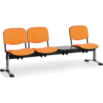 Čalouněná lavice do čekáren VIVA, 3-sedák, se stolkem, oranžová, chromované nohy