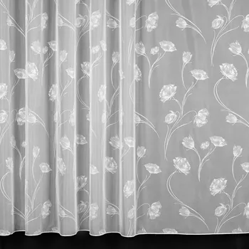 Záclona Voálová záclona 24607/17, šedé květy na bílé, s olůvkem, výška 300cm ( v metráži)