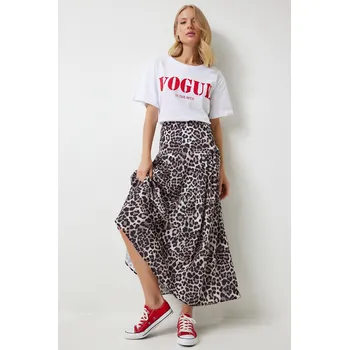 Cizojazyčná kniha Happiness İstanbul Women's Black Beige Leopard Patterned Flounce Summer Poplin Skirt Happiness İstanbul černá 2842018
