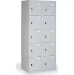 Šatní skříňka S2 s úložnými boxy, 10 boxů, 1820 x 760 x 500 mm, demont, cylindrický zámek, šedé dveře