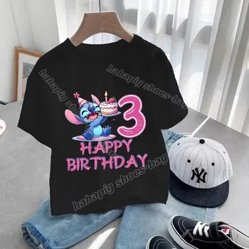 Dívčí narozeninové tričko s číslovkou Lilo & Stitch Varianta: 3, Barva: Černá, Velikost: 110