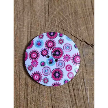 Knoflík Dřevěný velký knoflík 39 mm s květy