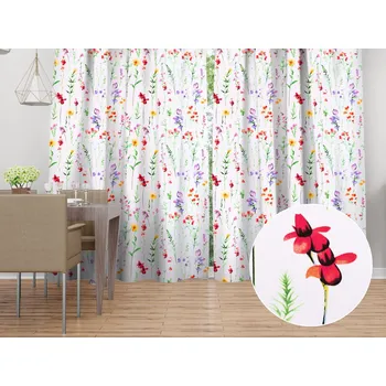 ubrus Bavlněný závěs Sandra SA-492 Květovaná louka na bílém 150x160 cm