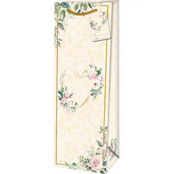 Dárková taška Taška dárková na láhev Květy a listy 12,6 x 8,9 x 36 cm