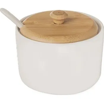 Cukřenka Porcelán cukřenka Orion-dřevo+lžička,bílá,pr.9,5m