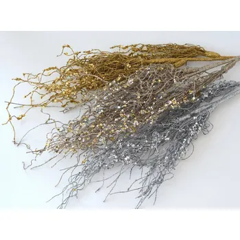 Vánoční dekorace Větvička s kamínky a brokátem - ZLATÁ