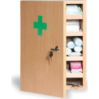 Lékárnička Dřevěná nástěnná lékárnička, 43x30x14 cm, buk, DIN 13157