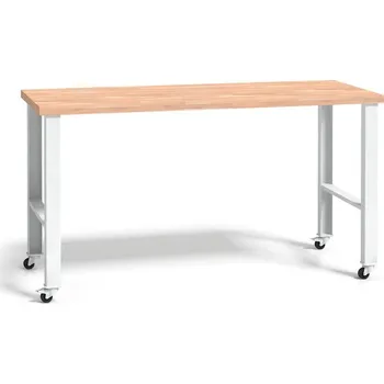 Dílenský stůl Pojízdný pracovní stůl do dílny WL, buková spárovka, kovové nohy s kolečky, 1700 mm