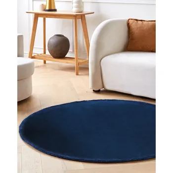 Koberec Koberec tmavě modrý viskózový kulatý 140 cm krátkovlasý moderní design do obývacího pokoje Beliani